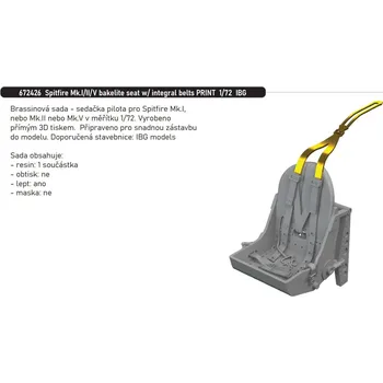 Plastikový model Eduard 1/72 Spitfire Mk.I/II/V bakelite seat w/ integral belts PRINT (IBG)