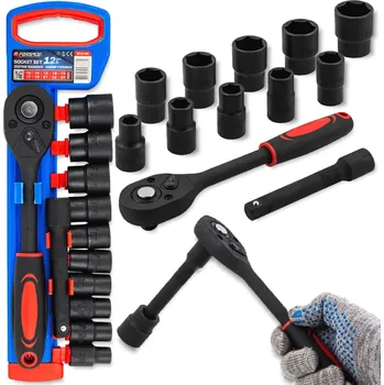 Gola sada FORSAGE Sada nástrčných hlavic 1/2" 12 ks, 10–24 mm, s ráčnou a prodlužkou