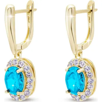 Náušnice Pozlacené náušnice s modrým oválným krystalem a čirým osazením 3797-2