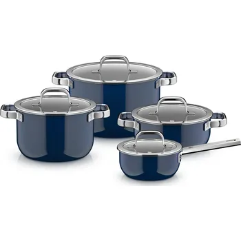 Pánev WMF, Sada hrnců s rendlíkem a 4 poklicemi Fusiontec Mineral Pro, oceánově modrá, 8 dílů - Formadore