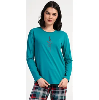 Dámské pyžamo Vienetta Dámské pyžamo dlouhé Love: petrolejová XL