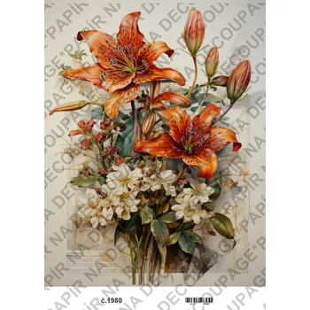 Umělecký papír Rýžový a soft papír na decoupage - Kytice - KB01980 Materiál: Rýžový papír, Rozměr: A4