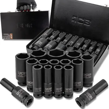 Klíč JCB Sada rázových nástrčných hlavic 1/2", 6hranné, Cr-Mo, 16 dílů