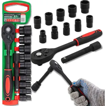 Gola sada Rock FORCE Rockforce sada hlavic 1/2" 12 ks s ráčnou a prodlužkou