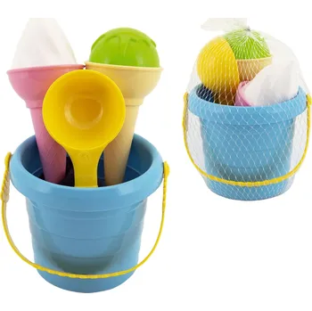 Hra na zahradu Teddies sada na písek plast kbelík + formičky na zmrzlinu 12x17x12cm v síťce