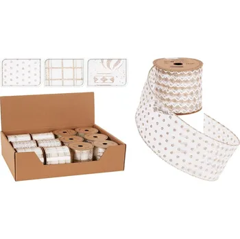 Stuha Stuha 2700x63mm potisk mix box, bílá, zlatá s glitrem