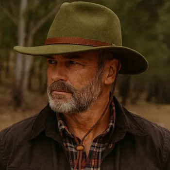 Klobouk SCIPPIS Warren – outdoorový klobouk z plsti v olivové barvě s koženými detaily Velikost: 57 cm (M)