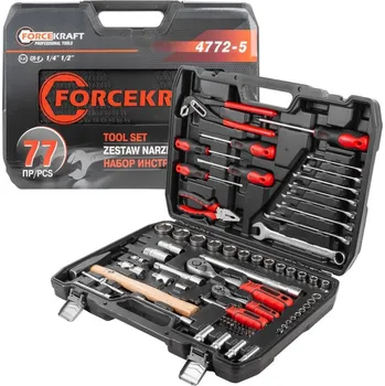 Gola sada FORCEKRAFT Sada nářadí 77 ks v kufru – nástrčné hlavice 1/4" a 1/2", 4–32 mm, klíče a bity