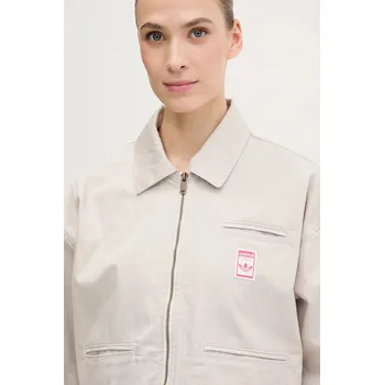 Bavlněná bunda adidas Originals AOP CROP JACKET JC8853 béžová 80X, vel. L