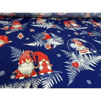 DOMESTINO 120/ 22296-7 Vánoční skřítek červený na modré - 160cm / METRÁŽ NA MÍRU