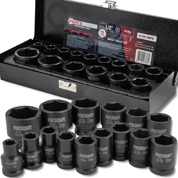 Gola sada Forcekraft sada rázových hlavic 1/2" 15 ks, 6hranné (10-32 mm)