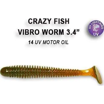 Umělá nástraha Gumová nástraha Crazy Fish Vibro Worm 8,5cm 14 UV Motor oil (5ks)
