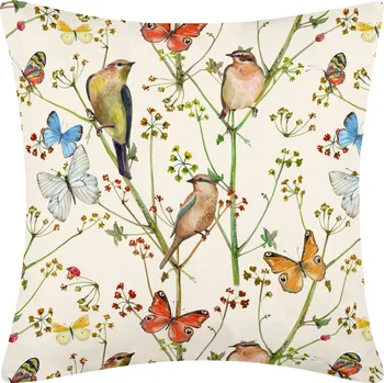 Povlak na dekorativní polštářek DARRÉ Bavlněný povlak na polštář Ptáčci s motýly Velikost: 40 x 40