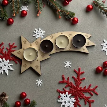 Vánoce Dřevěná vánoční kometa se svíčkami – motiv vločky