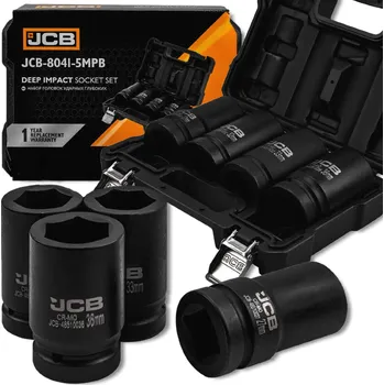 Gola sada JCB 4dílná sada hlubokých rázových hlavic 1" Cr-Mo, 6hranné, 27–36 mm