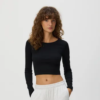 Dámské oblečení Reserved - Krátký bavlněný dlouhý rukáv - černý - 1635I-99X - 1635I-99X-S-5