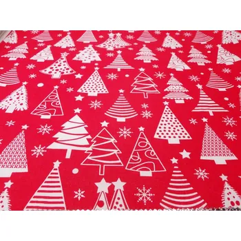 DOMESTINO 120/ 22041-1 Vánoční stromky bílé na červené - 160cm / METRÁŽ NA MÍRU