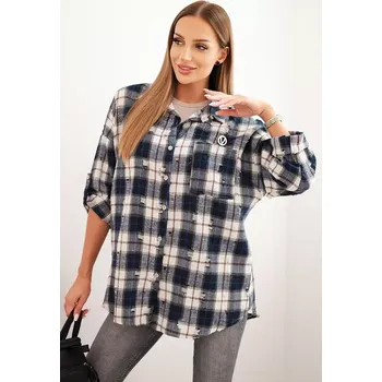 Kesi Włoski Dámská bavlněná kostkovaná košile s efektem obnošení modrá Kesi Włoski modrá | bílá | hnědá 3407369