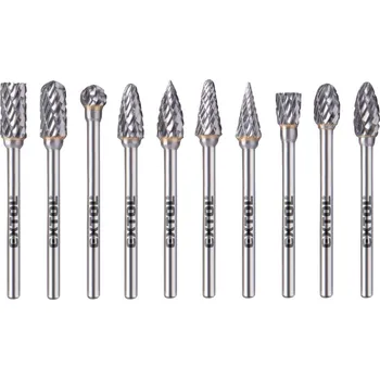 Fréza Frézy karbidové, sada 10ks, ⌀6x13mm, ⌀stopky 3mm, sek střední (double-cut)