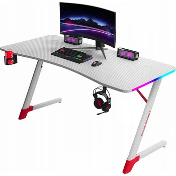 hrací stolek Bílý herní stůl, PC stůl s RGB LED osvětlením Šírka: 120 cm