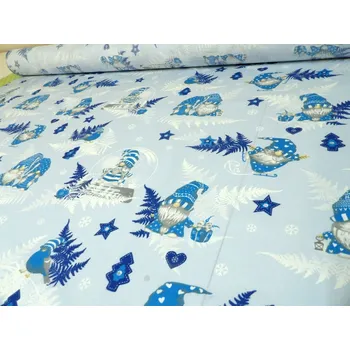 DOMESTINO 120/ 22296-5 Vánoční skřítek modrý na světle modré - 160cm / METRÁŽ NA MÍRU