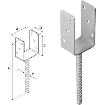 Tesařské kování DOMAX PS zapuštěná patka sloupku typu U Žárový zinek (ZNO) PS 75 U - 76 x 60 x 124 x 4.0 mm (6 ks)