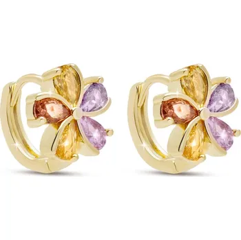 Náušnice Pozlacené kruhové náušnice s květem z barevných zirkonů 3803