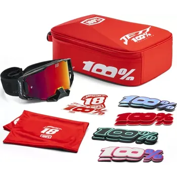 Motocyklové brýle A Motokrosové brýle včetně tašky 100% ARMEGA LIMITOVANÁ EDICE JETT LAWRENCE s červeným zrcadlovým sklem HIPER 50003-00019 (exclusive collection 100Percent X Jett Lawrence)