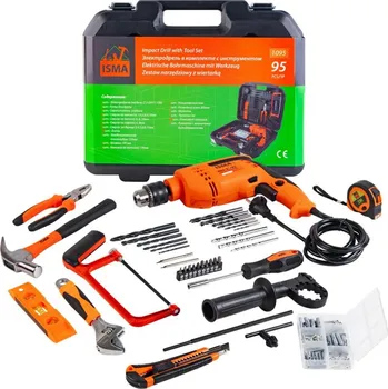 Sada nářadí ISMA Sada příklepové vrtačky 750 W, 95 ks (vrtáky, bity, kufřík)