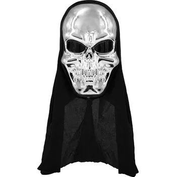 Karnevalová maska Halloweenská maska Lebka stříbrná 42x16cm