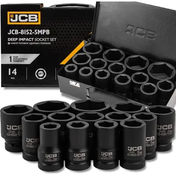 Gola sada JCB Sada 14 ks hlubokých rázových hlavic 1", 6hranné, Cr-Mo