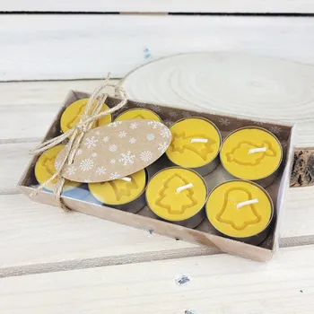 Svíčka Vánoční čajové svíčky z včelího vosku v dárkovém balení 8 ks