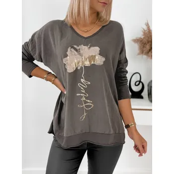 Dámská halenka Fashionweek Dámská halenka ležérního střihu s květinovým potiskem UB-WARADA Barva: Mocca, Velikost: Universal