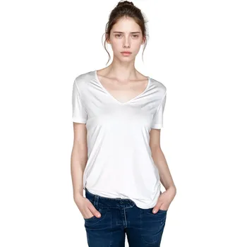 Dámská halenka Bambusový Top Relax V Bílý Volný Střih Krátký Rukáv Dámský Velikost: M