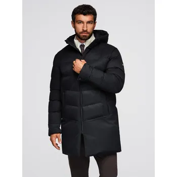 Pánská dlouhá prošívaná bunda s kapucí - černá V1 OM-JALJ-0264 - XXL