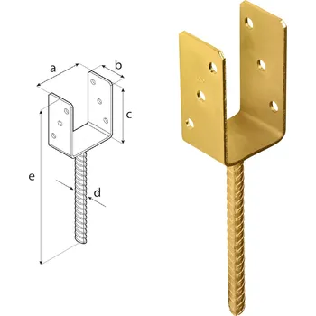 Tesařské kování DOMAX PS zapuštěná patka sloupku typu U Galvanický zinek žlutý (ZNZ) PS 60 U - 61 x 60 x 124 x 4.0 mm (6 ks)