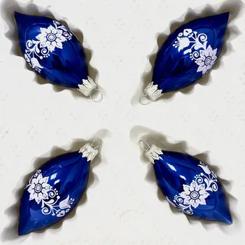 Vánoční ozdoba Irisa Vánoční ozdoby ALICE modrá oliva s dekorem cibulák 8 cm, 4 ks 8 cm modrá 4 ks