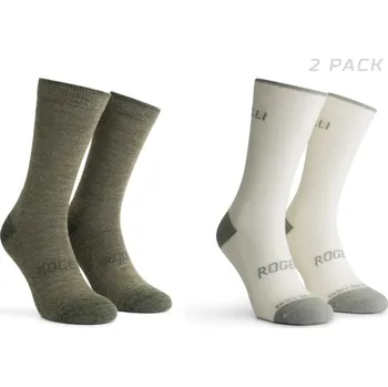 Moto kalhoty Funkční zimní ponožky Rogelli MERINO se 40% vlny – 2 páry, bezešvá špička, khaki a taupe 40-43