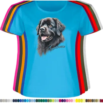 Dámské tričko damske-levne-bavlnene-tricko-digitalni-potisk-novofundlandsky pes Barva: Aqua - modrá, velikost: XXL