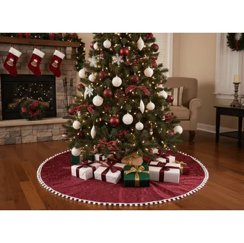 HEDVA ČESKÝ BROKÁT Podložka pod vánoční stromeček Odaska KRUCÁNKY vínová