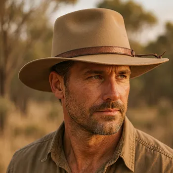 Klobouk Statesman The Big Australian – australský klobouk z merino filcu s koženou ozdobou Velikost: 57 cm (M)