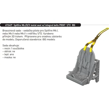 Plastikový model Eduard 1/72 Spitfire Mk.I/II/V metal seat w/ integral belts PRINT (IBG)