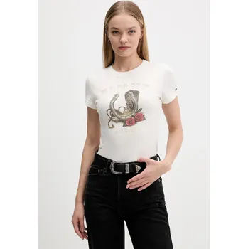 Bavlněné tričko Tommy Jeans DW0DW21788 béžová 01X, vel. L