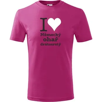 Dětská móda Purpurové dětské tričko I love Německý ohař drátosrstý - dárek pro malého pejskaře / pejskařku - barva purpurová - velikost 8let