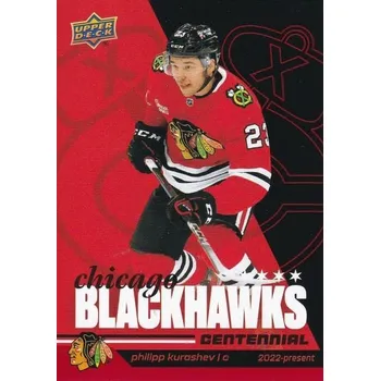Sběratelská karetní hra řadová karta PHILIPP KURASHEV 25-26 UD Chicago Blackhawks Centennial číslo 14