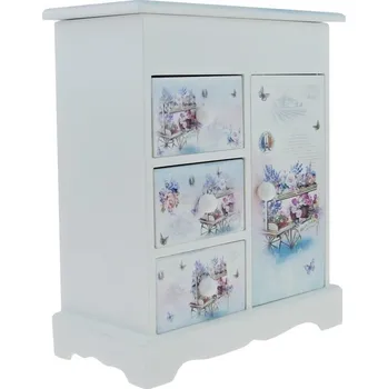 Šperkovnice Šperkovnice - vozík s květy 16 x 19,5 x 8 cm (Dřevěná šperkovnice s obrázky levandule)