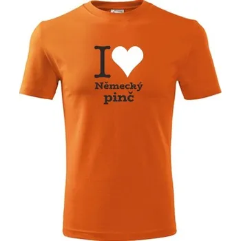 Chlapecké tričko Oranžové dětské tričko I love Německý pinč - dárek pro malého pejskaře / pejskařku - barva oranžová - velikost 10let
