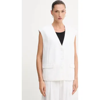 Dámská vesta Vesta s příměsí lnu Gestuz bílá barva, jednořadá, 10910239 00X, vel. 38