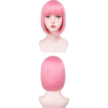 Karnevalová maska Krátká světle fialová syntetická bob paruka 30 cm cosplay paruka z vysokoteplotního vlákna pro ženy denní nošení Halloween party kostým růžová