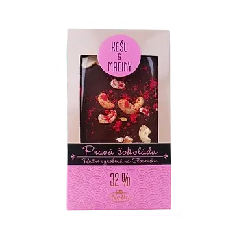 Čokoláda Mléčná čokoláda s kešu ořechy a malinami [Nelli, 80 g]